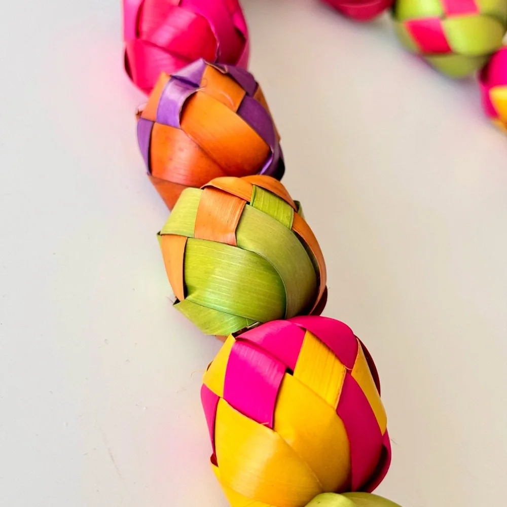 19” Colorful Woven Palm Leaf Mexican Garland for Fiesta Party Decor or Necklace